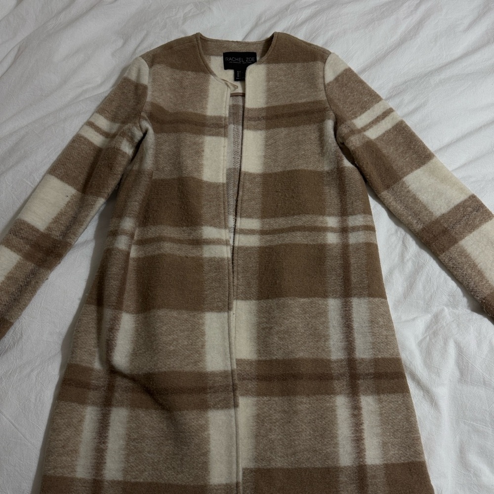 Rachel Zoe Checkered Coat in Brown and Cream